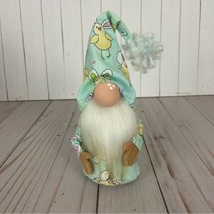 Easter Gnome Handmade White Faux Fur Pastel Aqua Chick Bunny Flower Holiday